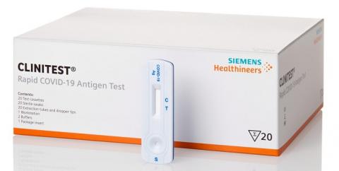 Siemens Selbsttest Schachtel des Corona Selbsttests der Firma Siemens