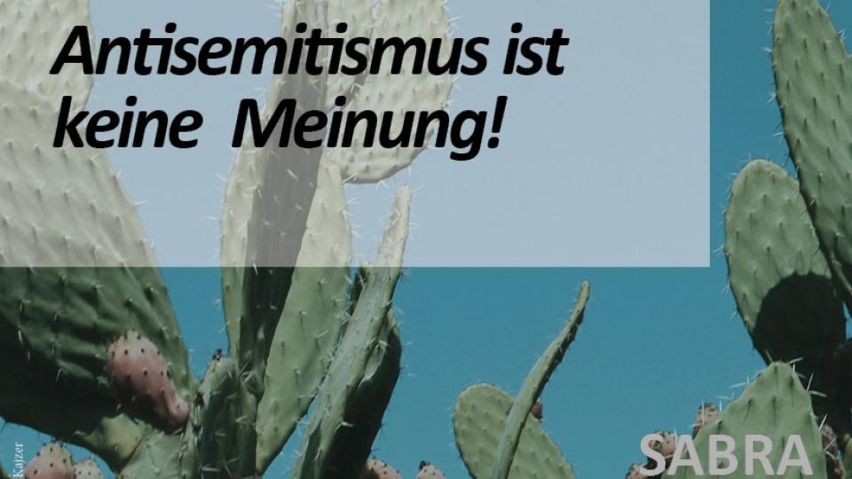 Kaktuspflanzen und Schriftzug "Antisemitismus ist keine Meinung"