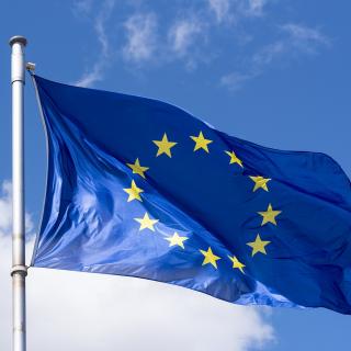 Die Flagge der EU weht im Wind.
