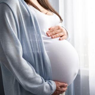 Detailansicht des Oberkörpers einer Schwangeren .