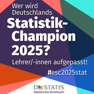 Plakat zum Europäischen Statistikwettbewerb mit der Frage "Wer wird Deutschlands Statistik-Champion 2025?"