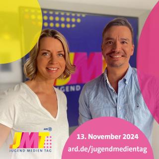 Jessy Wellmer und Bob Blume sind die Paten des diesjährigen ARD-Jugendmedientags am 13.1.2024.